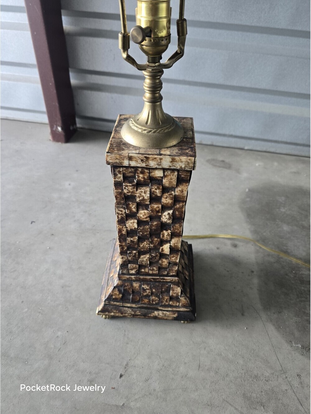 John Richards Bone Tile Brass Lamp 1980-90s 2ft Tall From Base - No Shade